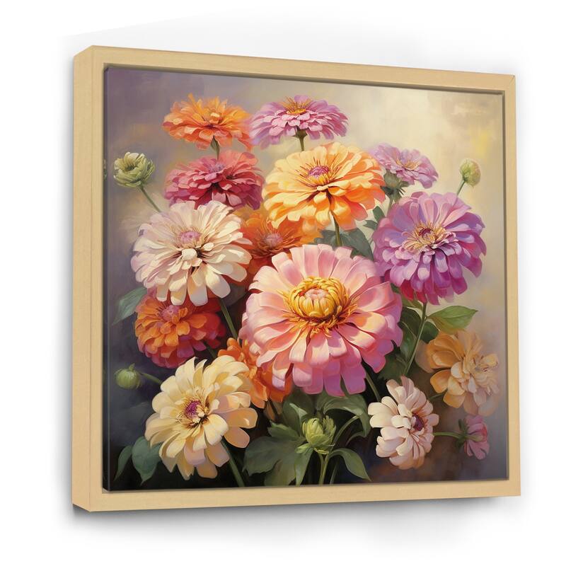 Designart "Colorful Zinnias Romantic Impression IV" Zinnias Framed
